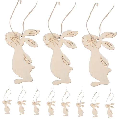 HEALSOPTHY 20 Stück Holzanhänger in Hasenform Hasen-Tags Hühnerornamente Bausätze Engel Ornamente hasenförmchen wohnungseinrichtung holzhandwerk Osterschmuck aus Holz Bambus Khaki von HEALSOPTHY