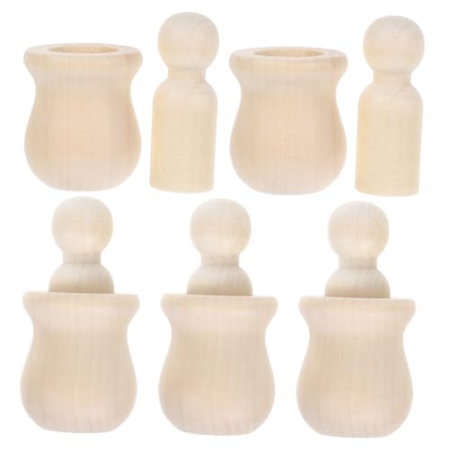 HEALSOPTHY 5 Stück Puppen-Holzglas-Set holzspielzeug bastelmaterial Malset Holzpuppen Holzfiguren Set Kreativset Holzpuppen unvollendetes Holzhandwerk hölzern Khaki von HEALSOPTHY