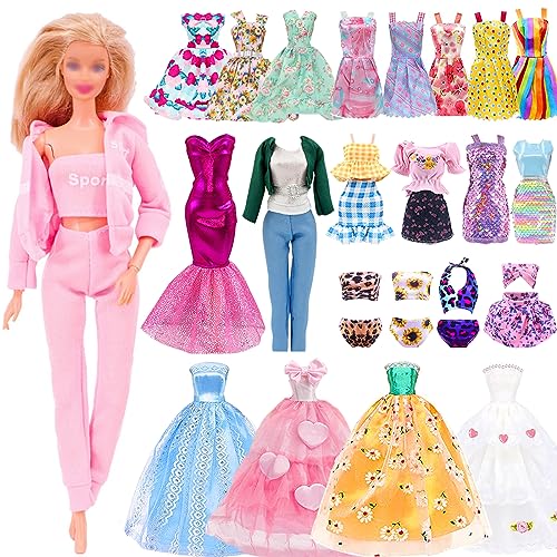 22pcs Kleidung für 11,5 Zoll Puppen, Puppenkleidung mit 2 Kleidung Outfit 1 Abendkleider 1 Partykleider 5 Kleidern 10 Mini Kleider 2 Bikini 1 Paillettenrock von HEAWAA