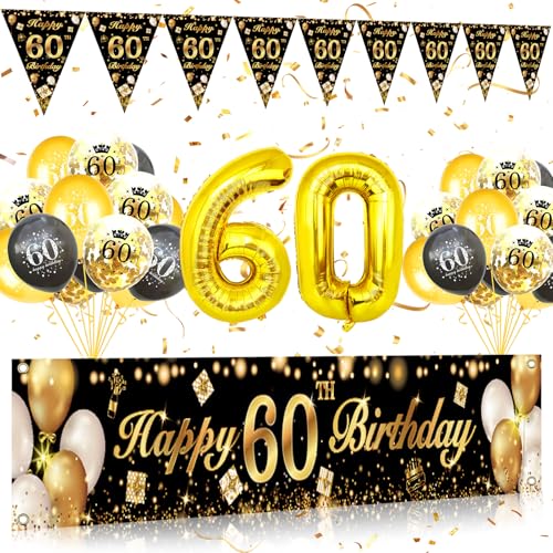 Geburtstag Banner, 60. Geburtstag Deko Zahl 300 x 50cm Geburtstag Banner 60 Luftballons Geburtstag Tortendeko Deko 60 geburtstag Lange Banner für Männer und Frauen von HEDMON