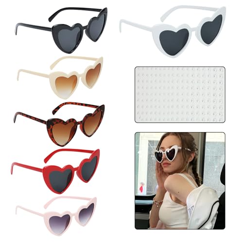 HEDMON 6 Stück Herz Sonnenbrille für Damen,Vintage Herzform Brille Herz Sonnenbrille 90er Jahre Hippie Brille Party brille Brillen für die Bride mit Perlensticker für Party,Hochzeit,Karneval,Halloween von HEDMON