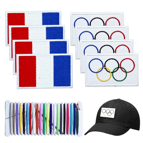 HEDMON Set mit 8 französischen Klettverschlüssen, bestickter Aufnäher Französische Flagge Iron-on Olympische Spiele Dekoration 8x5 cm mit Sticknadel Patch für Hüte Hemden Rucksäcke von HEDMON