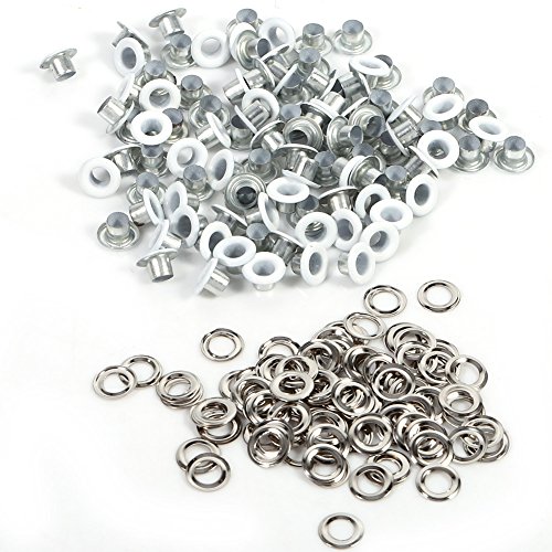 100 stücke Ösen Kit, 4mm Aluminium Bunte Metallösen für Schuhe Kleidung Tasche Handwerk DIY Projekt(Weiß) von HEEPDD