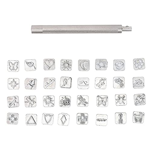 32 STÜCKE Stamp Punch Set, Leathercarft Stamping Tool Set Cartoon Tier Pflanze Leder Arbeits Sattel Machen Werkzeuge Zum Prägen Metall Holz Kunststoff Handwerk DIY(Animals and Plants) von HEEPDD