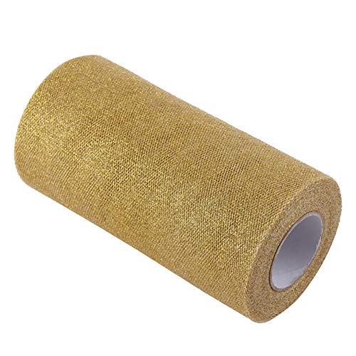 Atyhao 6 Zoll x 25 Iarde Rollen Tüll Glitzer, Rolle Tüll mit Glitzer Tüll Material Spule für Partyzubehör Dekoration Hochzeitsfeier Geschenkband Geburtstag (Gold) von HEEPDD