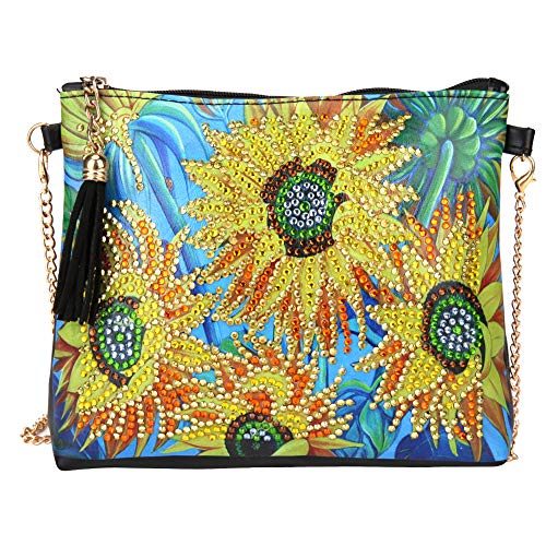 Diamond Painting Bag, DIY Diamond Painting Leder Umhängetasche 5D Diamond Clutch Umschlagpaket Handtasche Sunflower Pattern Chain Bag DIY handgemachtes BastelgeschenkMalsets von HEEPDD