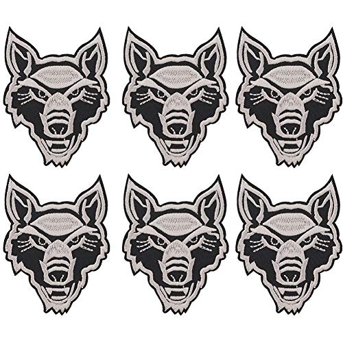 Eisen auf Applique, 6pcs netter Wolf Cub Flecken Wolf Head Flecken DIY Nähen auf Eisen auf gesticktem T-Shirt des Applique Fleckens DIY kleidet Gewebe-Aufkleber(Grauer Wolfskopf) von HEEPDD