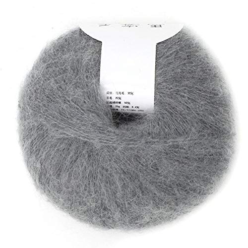 HEEPDD Angora Mohair 26 g/Rolle, weich, lange Wolle, zum Stricken mit einem Haken für Kleidung, Schals, Hüte und Bastelprojekte [Hellgrau] Wollknäuel und Fäden von HEEPDD