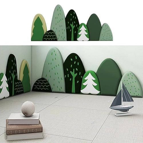 HEFJIAYCIQ 3D Gepolsterte Wandpaneele Für Kinder, Peel Und Stick Gepolstert Kopfteil Panels, Anti-Collision Wandaufkleber Für Kinderzimmer Dekor,Forest Set,150x50cm von HEFJIAYCIQ