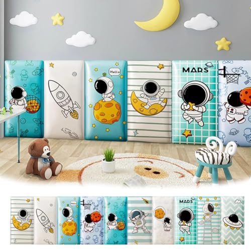 HEFJIAYCIQ Cartoon Gepolsterte Wandpaneele, Selbstklebende Wandaufkleber Für Kinderzimmer Dekor, 3D Anti-Collision Kinderzimmer Wandaufkleber,Cosmonaut Set,120x50cm von HEFJIAYCIQ