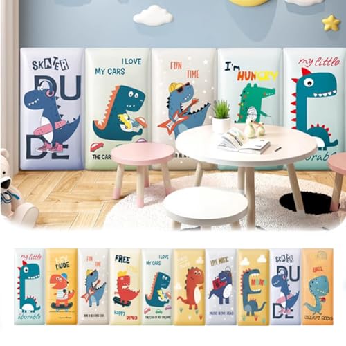 HEFJIAYCIQ Cartoon Gepolsterte Wandpaneele, Selbstklebende Wandaufkleber Für Kinderzimmer Dekor, 3D Anti-Collision Kinderzimmer Wandaufkleber,Dinosaur Set,140x50cm von HEFJIAYCIQ