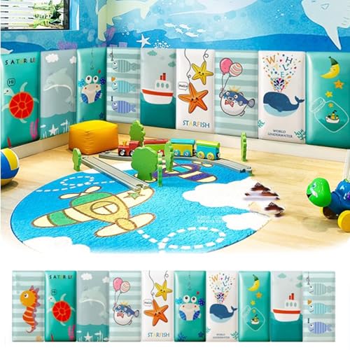 HEFJIAYCIQ Cartoon Gepolsterte Wandpaneele, Selbstklebende Wandaufkleber Für Kinderzimmer Dekor, 3D Anti-Collision Kinderzimmer Wandaufkleber,Seabed World Set,100x50cm von HEFJIAYCIQ