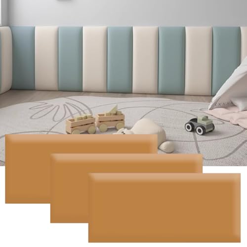 HEFJIAYCIQ Selbstklebende Gepolsterte Wandpaneele, Packung Mit 3 Paneelen Wandmontierte Kopfteile, 3D Anti-Kollision Schlafzimmer/Wohnzimmer Gepolstertes Wandpaneel,Dark orange,20x50cm von HEFJIAYCIQ