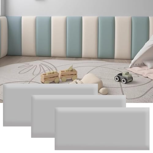 HEFJIAYCIQ Selbstklebende Gepolsterte Wandpaneele, Packung Mit 3 Paneelen Wandmontierte Kopfteile, 3D Anti-Kollision Schlafzimmer/Wohnzimmer Gepolstertes Wandpaneel,Grau,30x60cm von HEFJIAYCIQ