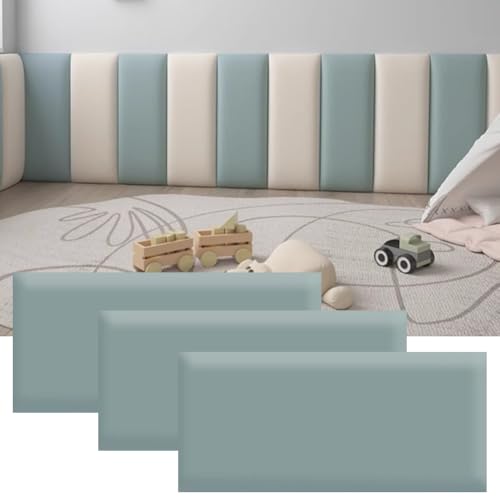 HEFJIAYCIQ Selbstklebende Gepolsterte Wandpaneele, Packung Mit 3 Paneelen Wandmontierte Kopfteile, 3D Anti-Kollision Schlafzimmer/Wohnzimmer Gepolstertes Wandpaneel,Jade Blue,20x50cm von HEFJIAYCIQ