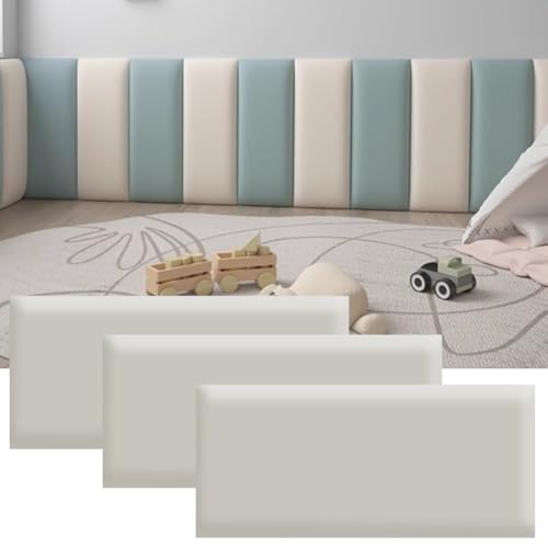 HEFJIAYCIQ Selbstklebende Gepolsterte Wandpaneele, Packung Mit 3 Paneelen Wandmontierte Kopfteile, 3D Anti-Kollision Schlafzimmer/Wohnzimmer Gepolstertes Wandpaneel,Light Grey,20x50cm von HEFJIAYCIQ