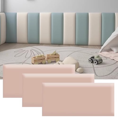 HEFJIAYCIQ Selbstklebende Gepolsterte Wandpaneele, Packung Mit 3 Paneelen Wandmontierte Kopfteile, 3D Anti-Kollision Schlafzimmer/Wohnzimmer Gepolstertes Wandpaneel,Light pink,20x50cm von HEFJIAYCIQ