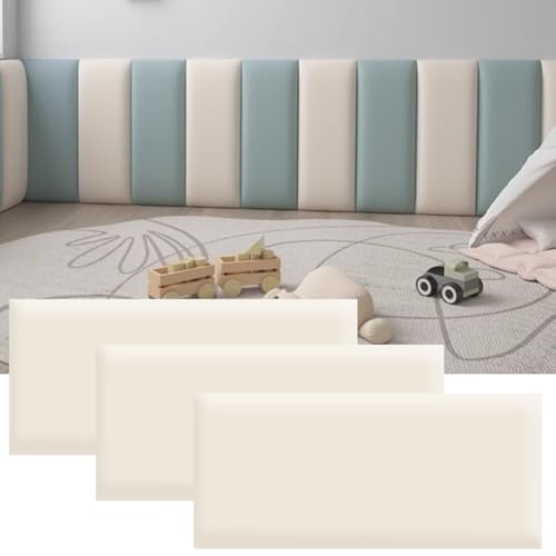 HEFJIAYCIQ Selbstklebende Gepolsterte Wandpaneele, Packung Mit 3 Paneelen Wandmontierte Kopfteile, 3D Anti-Kollision Schlafzimmer/Wohnzimmer Gepolstertes Wandpaneel,Off White,20x50cm von HEFJIAYCIQ