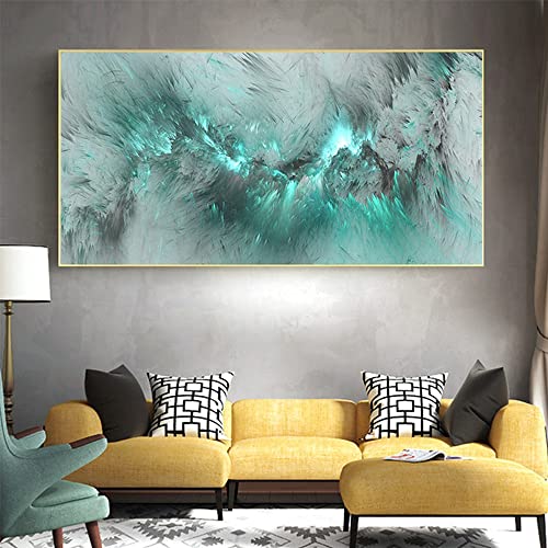 HEHGVCF Abstrakte Leinwand Bilder 70 x 140cm Große Größe Golden Wolken Blau Aurora Wandmalereien Wohnzimmer Schlafzimmer Home Home Wandmalerei Dekoration Rahmenlose (A,50x100cm) von HEHGVCF