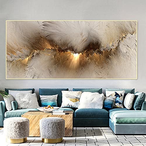 HEHGVCF Abstrakte Leinwand Bilder 70 x 140cm Große Größe Golden Wolken Blau Aurora Wandmalereien Wohnzimmer Schlafzimmer Home Home Wandmalerei Dekoration Rahmenlose (B,70x140cm) von HEHGVCF