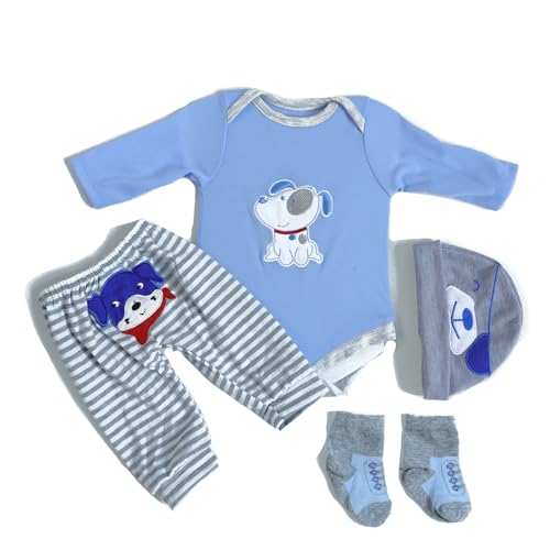 HEHUZY Kleidung für wiedergeborene Babypuppen, Babypuppen-Outfit-Set Blau 4-teilig, passend für Neugeborene Puppen 20-22 Zoll von HEHUZY