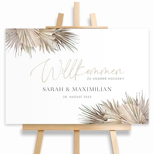 HEI Print Willkommensschild Hochzeit Beige mit Datum und Namen, personalisierte Hochzeitsdeko, Boho Willkommen Schild, Braun, 60x40 (Hartschaumplatte) von HEI Print