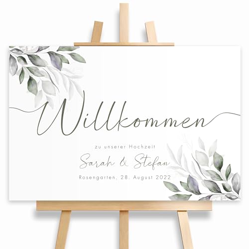 HEI Print Willkommensschild Hochzeit Greenery mit Datum und Namen, personalisierte Hochzeitsdeko, Willkommen Schild, Grün, Poster (ohne Rahmen), 60x40 von HEI Print