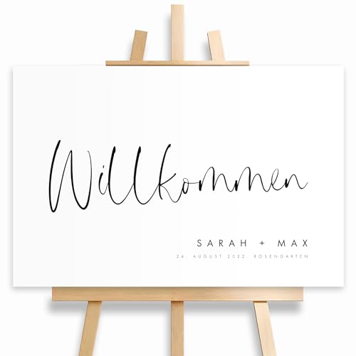 HEI Print Willkommensschild Hochzeit im modernen Stil mit Datum und Namen, personalisierte Hochzeitsdeko, Willkommen Schild, schwarz weiß, 60x40 (Poster) von HEI Print