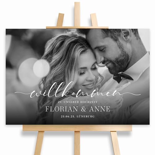 HEI Print Willkommensschild Hochzeit mit eignem Foto und Namen, personalisierte Hochzeitsdeko, Willkommen Schild, mit Bild, 60x40 (Leinwand) von HEI Print