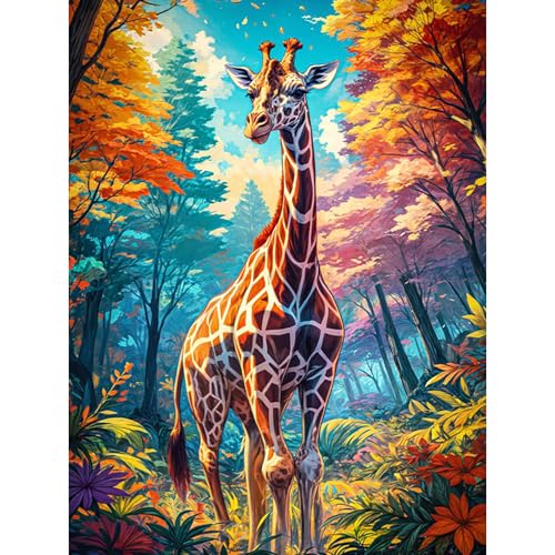 HEIBAGO 5D Diamond Painting Für Erwachsene, Giraffe Rhinestone Embroidery Diamant Painting Set, DIY Full Drill Diamant Malerei Kits Landschaft Diamond Art Bilder Für Anfänger, Home Dekor 30 * 40cm von HEIBAGO