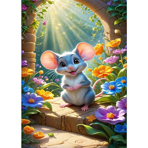 HEIBAGO 5D Diamond Painting Für Erwachsene, Hamster Blumen Rhinestone Embroidery Diamant Painting Set, DIY Full Drill Diamant Malerei Kits Tiere Diamond Art Bilder Für Anfänger, Home Dekor 30 * 40cm von HEIBAGO