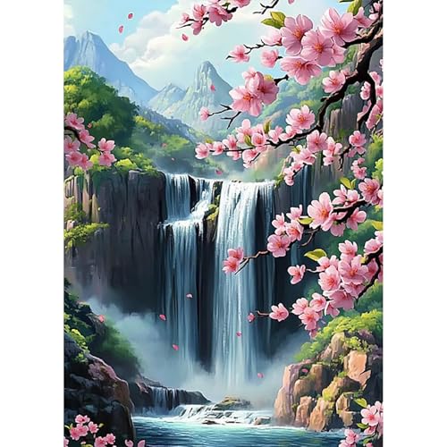 HEIBAGO 5D Diamond Painting Für Erwachsene, Pfirsichblüte Rhinestone Embroidery Diamant Painting Set, DIY Full Drill Diamant Malerei Kits Berge Diamond Art Bilder Für Anfänger, Home Dekor 30 * 40cm von HEIBAGO