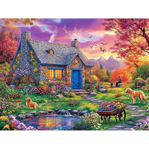 HEIBAGO 5D Hütte Diamond Painting, Hund Full Drill Diamant Painting Sets Für Erwachsene Anfänger, DIY Cross Embroidery Diamant Kunst Landschaft Diamond Art Bilder Für Home Wand Dekor 30 * 40cm von HEIBAGO