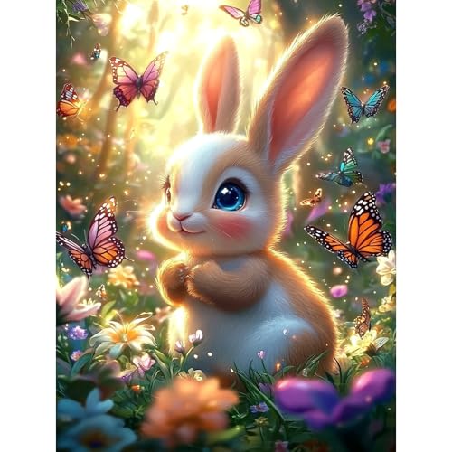 HEIBAGO 5D Schmetterling Diamond Painting, Osterhase Full Drill Diamant Painting Sets Für Erwachsene, DIY Cross Embroidery Diamant Kunst Tiere Diamond Art Bilder Für Home Wand Dekor 30 * 40cm von HEIBAGO