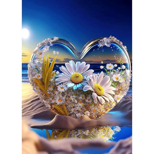 HEIBAGO 5D Strand Diamant Painting Kits für Erwachsene Anfänger, Herz Full Drill Diamond Art Blume Diamant Malerei Bilder für Wanddekor 30x40cm von HEIBAGO