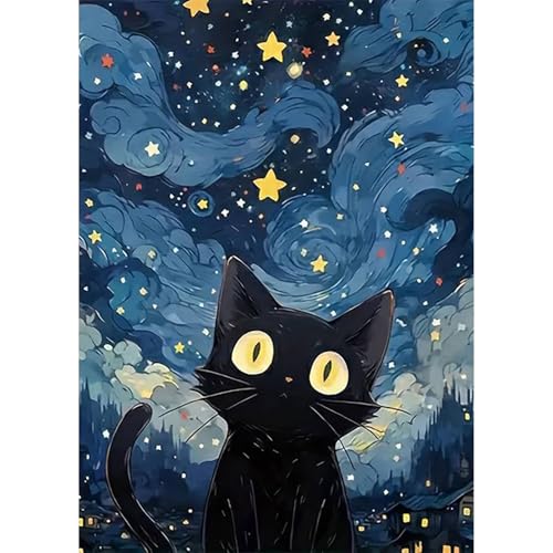 HEIBAGO 5D Tier Diamond Painting Für Erwachsene, Katze Rhinestone Embroidery Diamant Painting Set,DIY Full Drill Diamant Malerei Kits Sternenhimmel Diamond Art Bilder Für Anfänger, Home Dekor 30*40cm von HEIBAGO