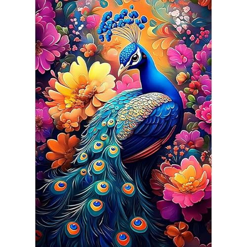 HEIBAGO 5D Tier Diamond Painting Für Erwachsene, Pfau Rhinestone Embroidery Diamant Painting Set, DIY Full Drill Diamant Malerei Kits Blume Diamond Art Bilder Für Anfänger, Home Dekor 30 * 40cm von HEIBAGO