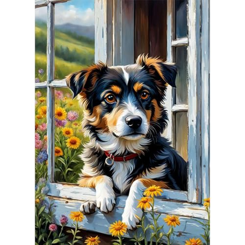 HEIBAGO 5D Tiere Diamond Painting Für Erwachsene, Hund Rhinestone Embroidery Diamant Painting Set, DIY Full Drill Diamant Malerei Kits Blume Diamond Art Bilder Für Anfänger, Home Dekor 30 * 40cm von HEIBAGO