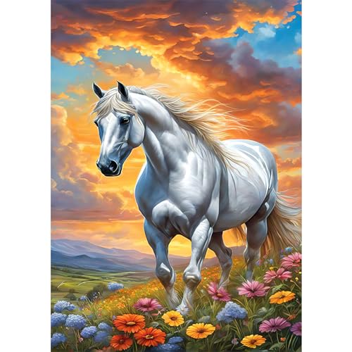 HEIBAGO 5D Tiere Diamond Painting Für Erwachsene, Pferd Rhinestone Embroidery Diamant Painting Set, DIY Full Drill Diamant Malerei Kits Blumen Diamond Art Bilder Für Anfänger, Home Dekor 30 * 40cm von HEIBAGO