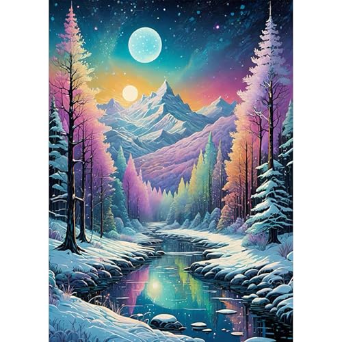 HEIBAGO Baum 5D Diamond Painting, Berg Full Drill Diamant Painting Sets Für Erwachsene Anfänger, DIY Cross Embroidery Diamant Kunst Bunte Landschaft Diamond Art Bilder Für Home Wand Dekor 30 * 40cm von HEIBAGO