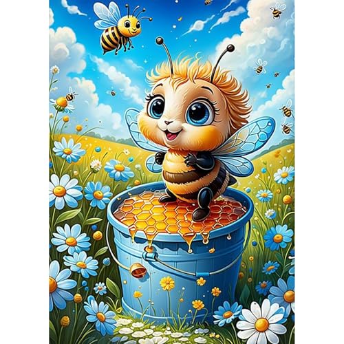 HEIBAGO Bienen Diamond Painting Für Anfänger, 5D Blumen Full Drill Diamant Painting Erwachsene, DIY Cross Embroidery Diamant Kunst Sets Tiere Diamond Art Bilder Für Gifts, Wanddekor 30 * 40cm von HEIBAGO