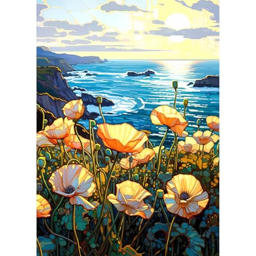 HEIBAGO Blume Diamond Painting Für Anfänger, 5D Fluss Full Drill Diamant Painting Erwachsene, DIY Cross Embroidery Diamant Kunst Sets Landschaft Diamond Art Bilder Für Gifts, Wanddekor 30 * 40cm von HEIBAGO