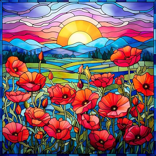 HEIBAGO Blumen 5D Diamond Painting, Berg Full Drill Diamant Painting Sets Für Erwachsene Anfänger, DIY Cross Embroidery Diamant Kunst Sonnenuntergang Diamond Art Bilder Für Home Wand Dekor 30 * 30cm von HEIBAGO