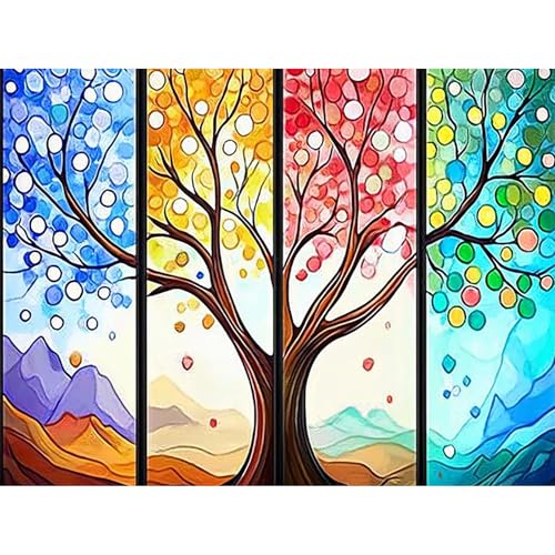 HEIBAGO Bunte Baum Diamond Painting Für Anfänger, 5D Landschaft Full Drill Diamant Painting Erwachsene, DIY Cross Embroidery Diamant Kunst Sets Berge Diamond Art Bilder Für Gifts, Wanddekor 30 * 40cm von HEIBAGO