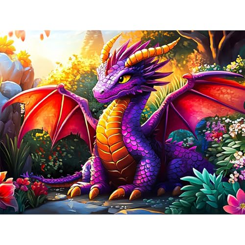 HEIBAGO Drache Diamond Painting Für Anfänger, 5D Blumen Full Drill Diamant Painting Erwachsene, DIY Cross Embroidery Diamant Kunst Sets Tiere Diamond Art Bilder Für Wanddekor 30 * 40cm von HEIBAGO