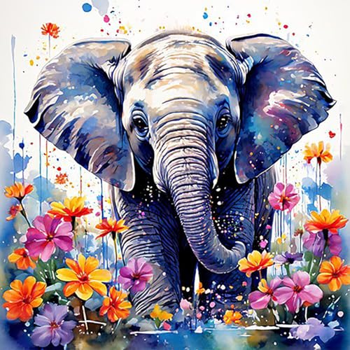 HEIBAGO Elefant 5D Diamond Painting, Tier Full Drill Diamant Painting Sets Für Erwachsene Anfänger, DIY Cross Embroidery Diamant Kunst Blume Diamond Art Bilder Für Home Wand Dekor 30 * 40cm von HEIBAGO