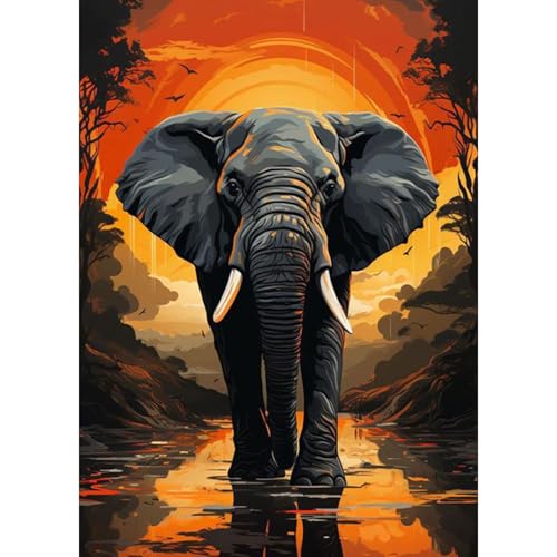 HEIBAGO Elefant Diamond Painting Erwachsene Diamant Painting Bilder Tier,5D Diamend Painting Sonnenuntergang Bilder als für Geschenk Zuhause Wanddekoration,30x40cm von HEIBAGO