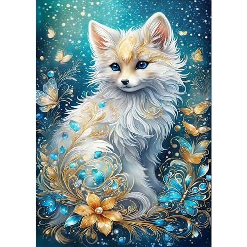 HEIBAGO Fuchs 5D Diamond Painting, Tiere Full Drill Diamant Painting Sets Für Erwachsene Anfänger, DIY Cross Embroidery Diamant Kunst Schmetterling Diamond Art Bilder Für Home Wand Dekor 30 * 40cm von HEIBAGO