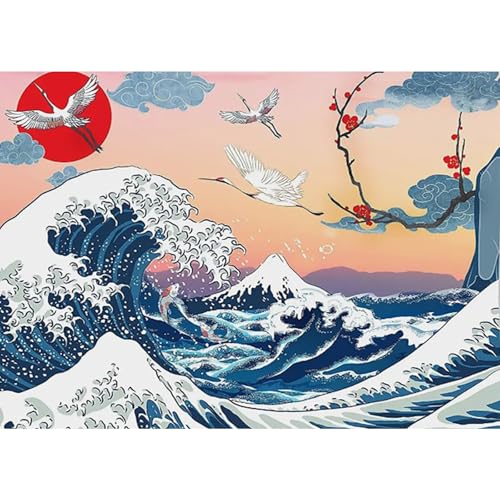 HEIBAGO Große Welle 5D Diamond Painting, Vögel Full Drill Diamant Painting Sets Für Erwachsene, DIY Cross Embroidery Diamant Kunst Sonnenuntergang Diamond Art Bilder Für Home Wand Dekor 30 * 40cm von HEIBAGO