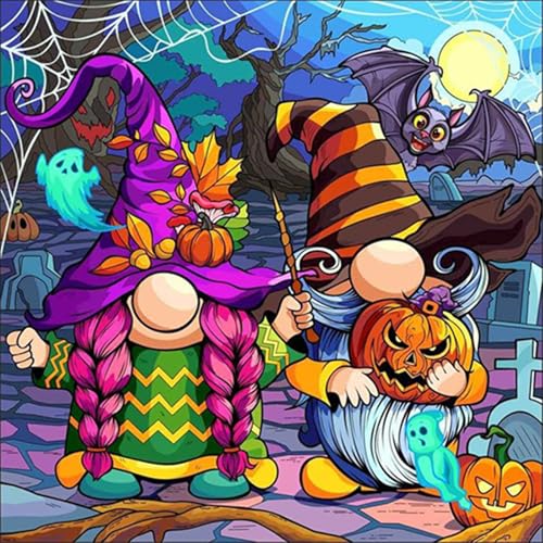 HEIBAGO Halloween Zwerge Diamond Painting Für Anfänger, 5D Gespenster Full Drill Diamant Painting Erwachsene, DIY Cross Embroidery Diamant Kunst Sets Kürbisse Diamond Art Bilder Für Wanddekor 30*40cm von HEIBAGO